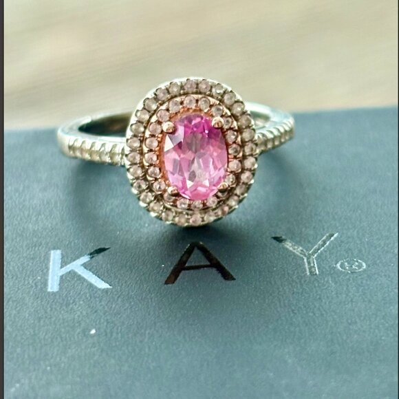 Kay Jewelers Lab-created Pink Sapphire Double Halo Ring with White Sapphires - Picture 2 of 8